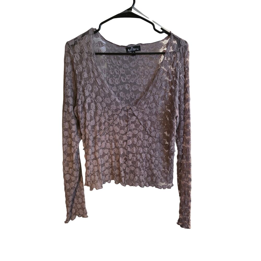 3/$15 Sheer Lilac Long Sleeve Cropped Long Sleeve Blouse Top